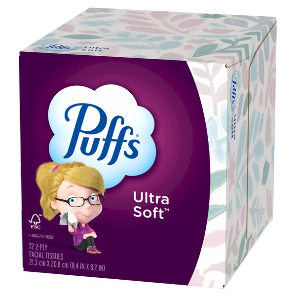Puffs Ultra Soft Facial Tissues, 1 Mega Cube Box, 72 Facial Tissues Per Box