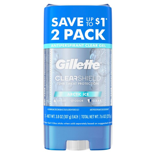 Gillette Clear Gel Antiperspirant & Deodorant Stick, Arctic Ice, 3.8 OZ, 2 Pack