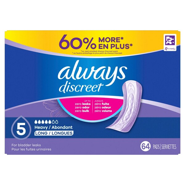 Always Discreet Incontinence Pads 5 Drop Heavy  (choose your count)