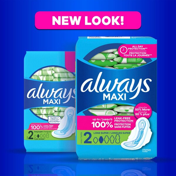 Always Maxi Pads Size 3 Extra Long Super Absorbency Unscented with Wings, 26 Count