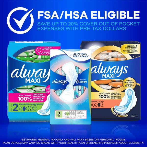 Always Maxi Pads Size 3 Extra Long Super Absorbency Unscented with Wings, 26 Count