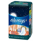Always Ultra Thin Size 4 Pads with Wings, Unscented, Overnight, thumbnail image