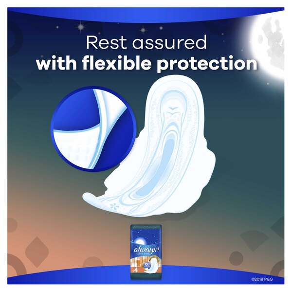 Always Ultra Thin Size 4 Pads with Wings, Unscented, Overnight