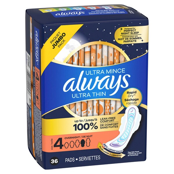 Always Ultra Thin Pads With Flexi-Wings, Overnight, 36 CT
