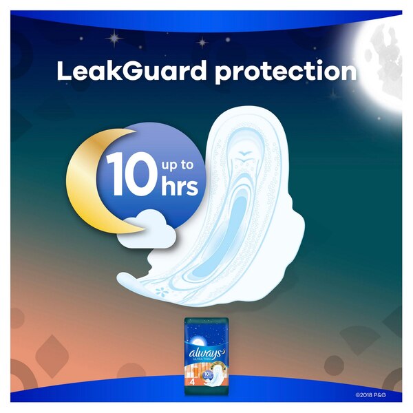 Always Ultra Thin Pads With Flexi-Wings, Overnight, 36 CT