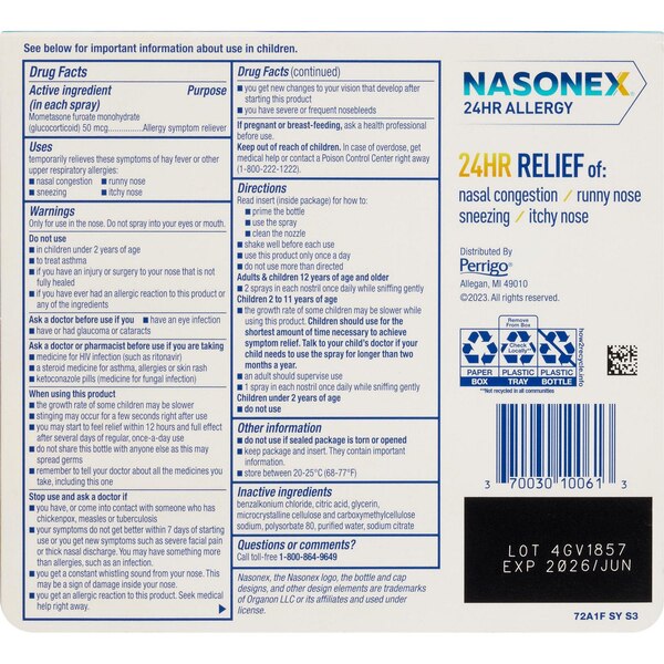 Nasonex 24HR Non-Drowsy Allergy + Congestion Nasal Spray