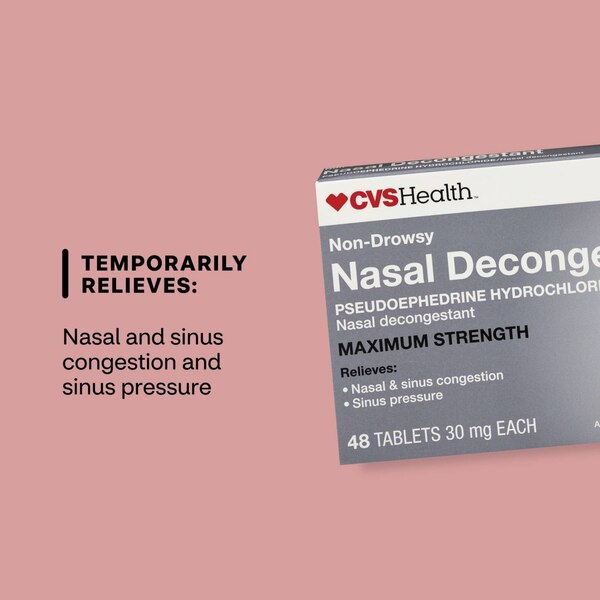 CVS Health Nasal Decongestant Pseudoephedrine HCl 30 mg Tablets, Non-Drowsy