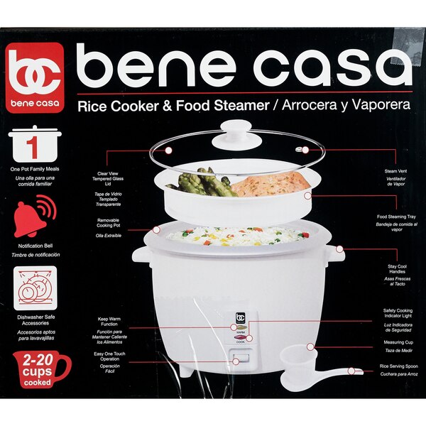 Bene Casa Rice Cooker, White, 10 CUP (uncooked)/ 20 CUP (cooked)
