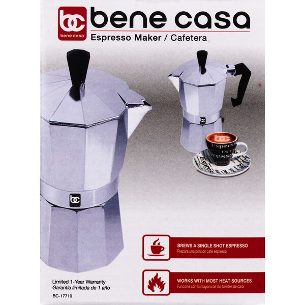 Bene Casa Stovetop Espresso Maker With Side Pour Spout, 1-Cup Capacity, Aluminum