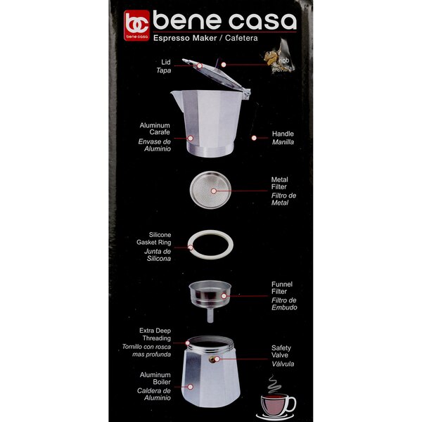 Bene Casa Stove Top Espresso Maker, Aluminum, 9 CUP