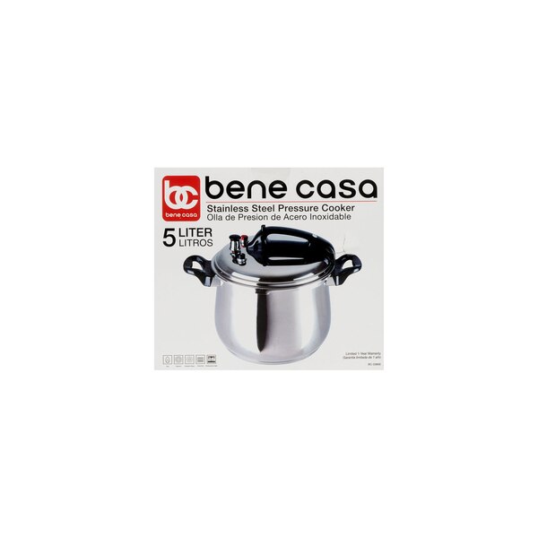Bene Casa Stove Top Pressure Cooker, Stainless Steel, 5 LT
