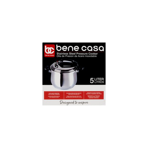 Bene Casa Stove Top Pressure Cooker, Stainless Steel, 5 LT