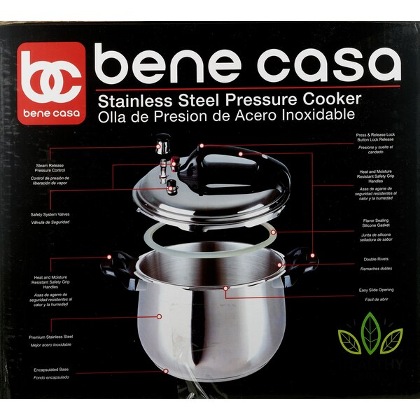 Bene Casa Stove Top Pressure Cooker, Stainless Steel, 5 LT