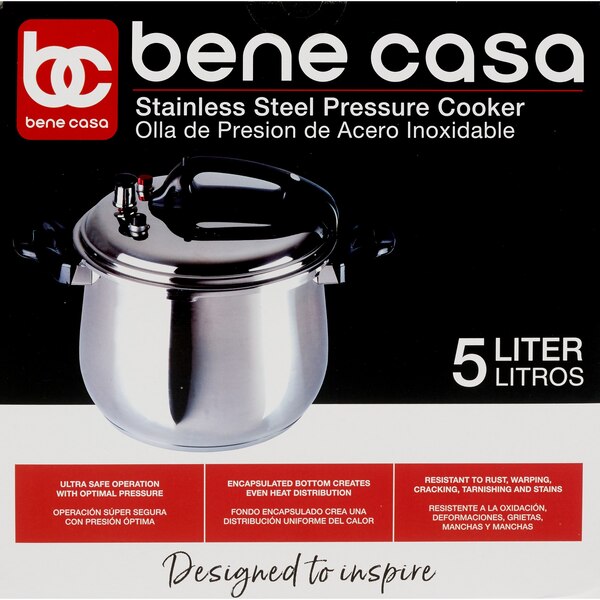 Bene Casa Stove Top Pressure Cooker, Stainless Steel, 5 LT