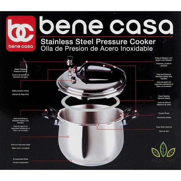 Bene Casa Stove Top Pressure Cooker, Stainless Steel, 7 LT
