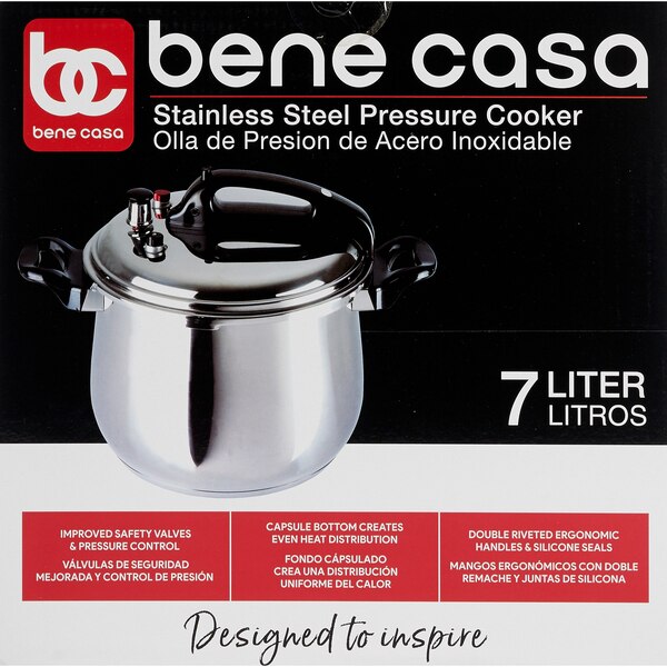 Bene Casa Stove Top Pressure Cooker, Stainless Steel, 7 LT