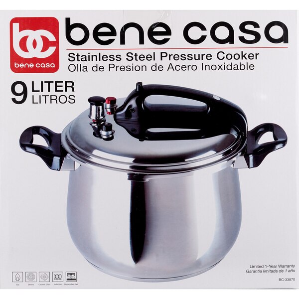 Bene Casa Stove Top Pressure Cooker, Stainless Steel, 9 LT