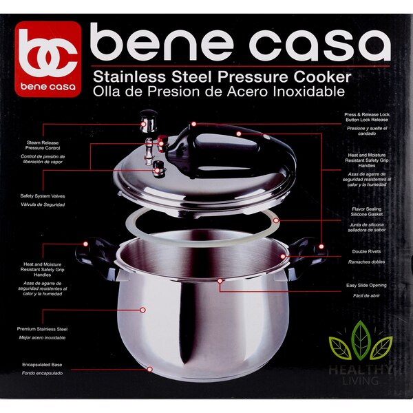 Bene Casa Stove Top Pressure Cooker, Stainless Steel, 9 LT