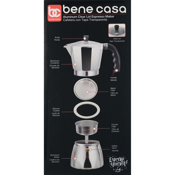Bene Casa Stove Top See Thru Lid Espresso Coffee Maker, 6 CUP