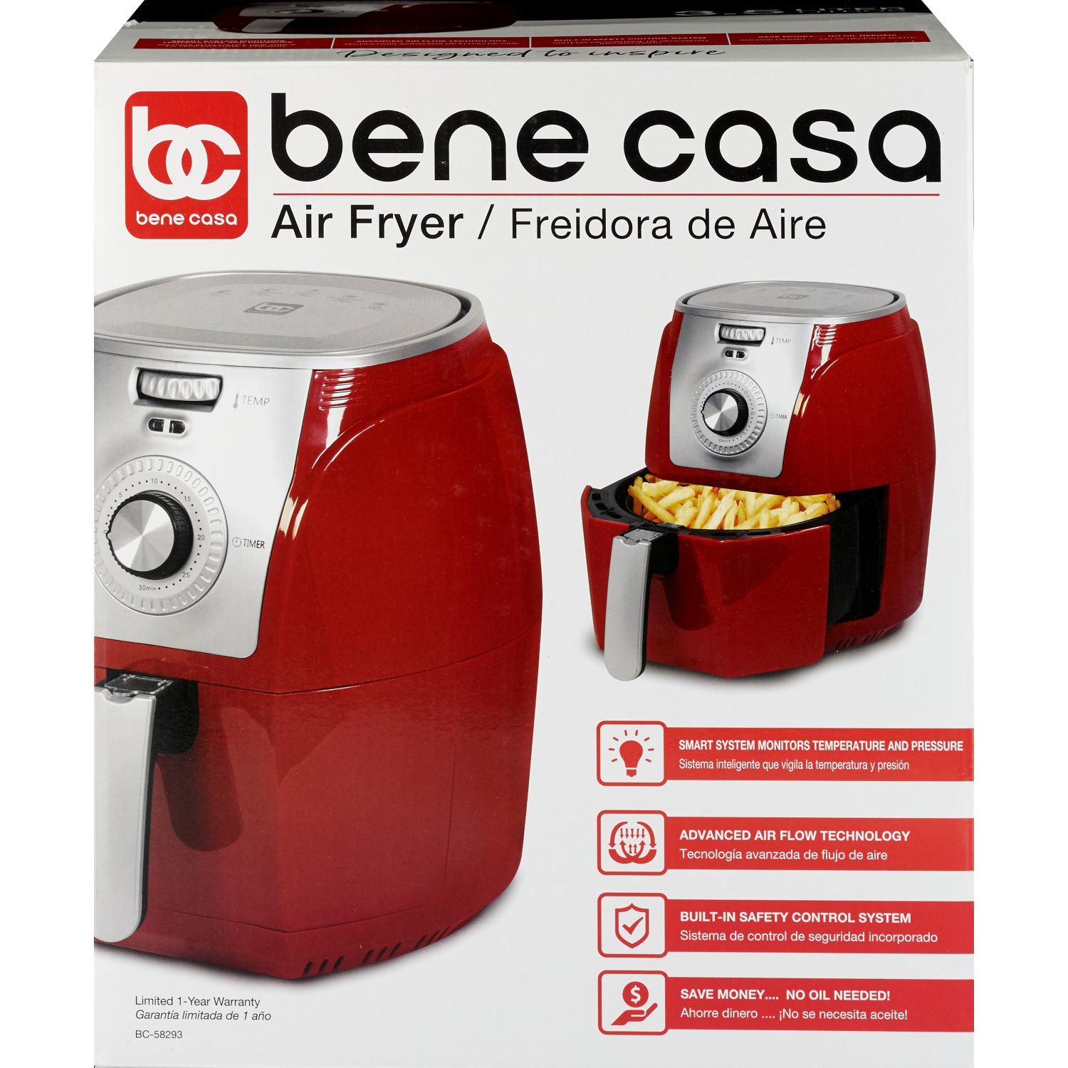 Bene Casa Air Fryer, Red