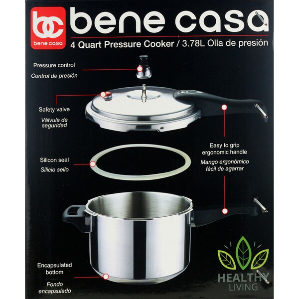 Bene Casa Stove Top Pressure Cooker, Aluminum, 4 LT