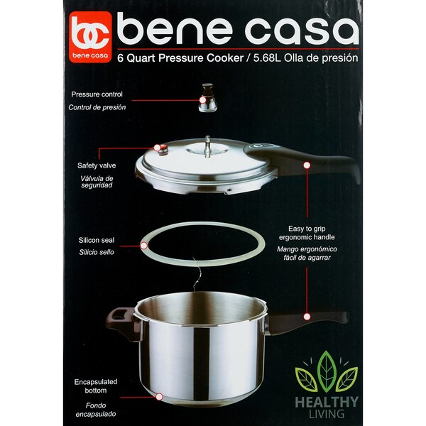 Bene Casa Stove Top Pressure Cooker, Aluminum, 6 LT