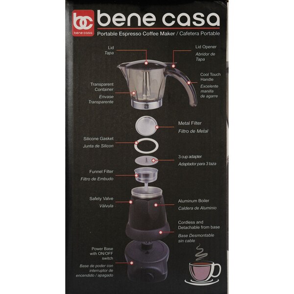 Bene Casa Electric Espresso Maker/Cafetera, Black, 6 CUP