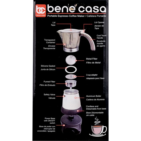 Bene Casa Electric Espresso Maker/Cafetera, White, 6 CUP