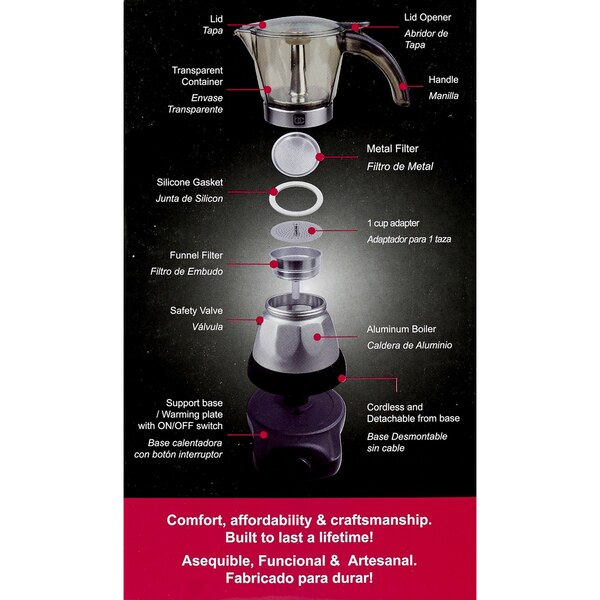 Bene Casa Electric Espresso Maker/Cafetera, Silver, 3 CUP
