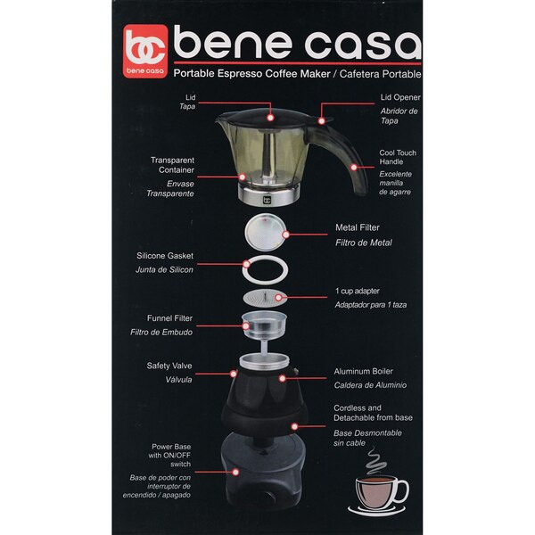 Bene Casa Electric Espresso Maker/Cafetera, Black, 3 CUP