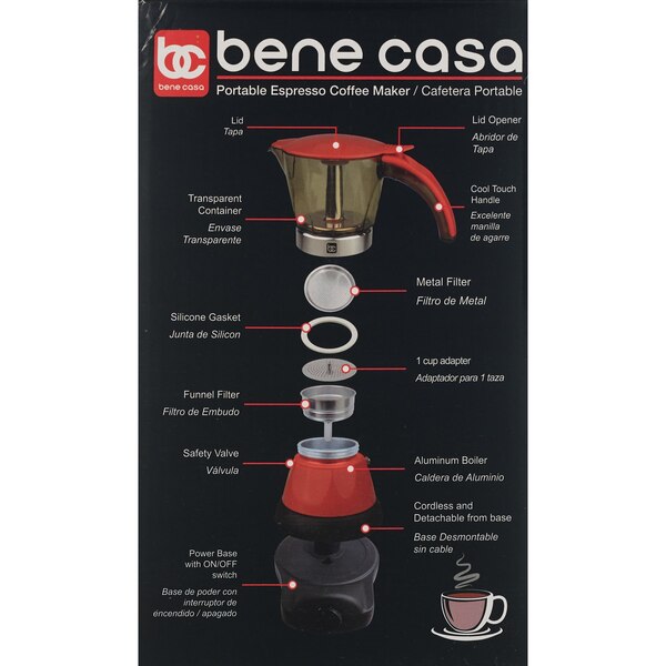 Bene Casa Electric Espresso Maker/Cafetera, Red, 3 CUP