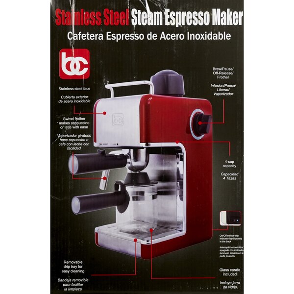 Bene Casa Espresso Maker with Frother, Red, 4 CUP