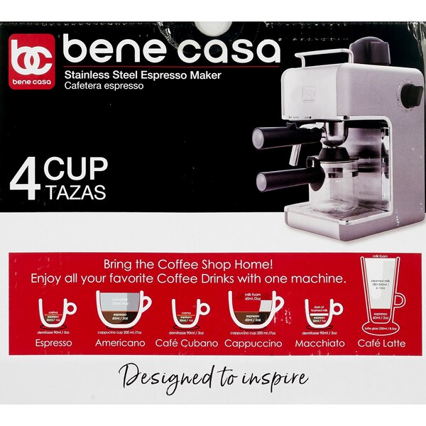 Bene Casa Espresso Maker with Frother, Silver, 4 CUP