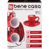 Bene Casa 9-Piece Espresso Set With Metal Rack, Red, thumbnail image