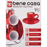 Bene Casa 9-Piece Espresso Set With Metal Rack, Red, thumbnail image