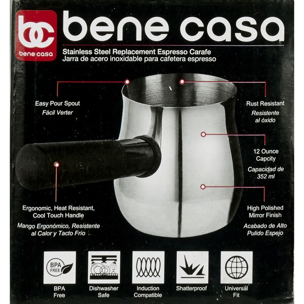 Bene Casa Espresso Carafe, Stainless Steel, 12 OZ