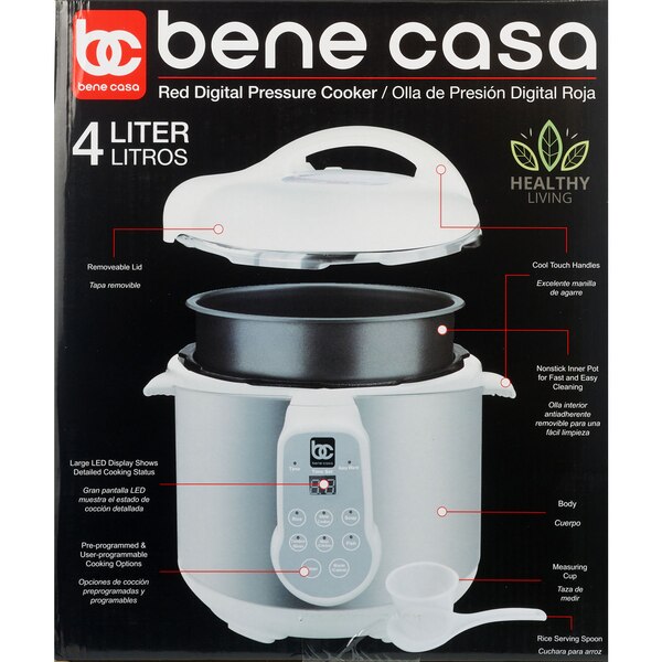 Bene Casa Electric Pressure Cooker, Stainless Steel & White, 4 LT
