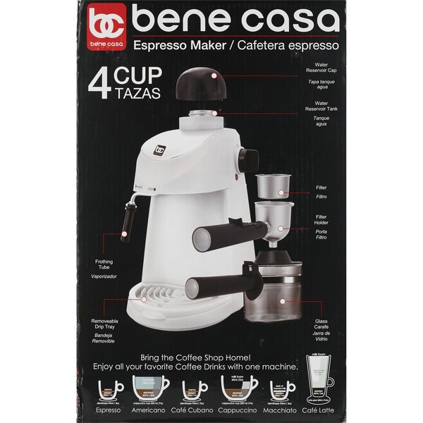 Bene Casa Espresso Maker, White, 4 CUP