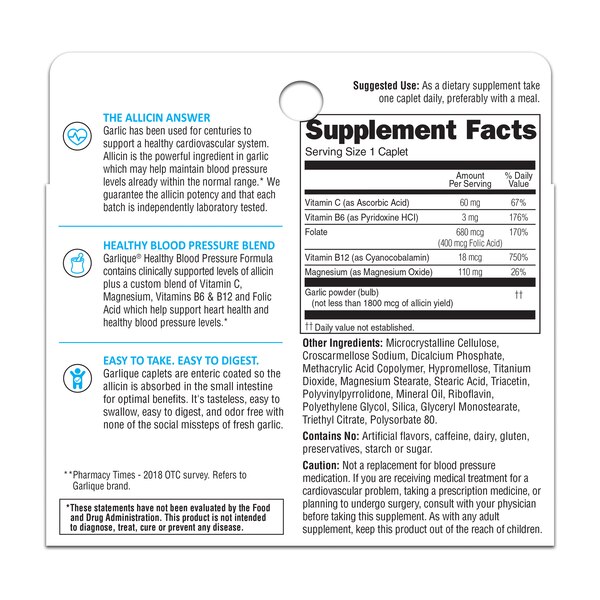 Garlique Healthy Blood Pressure Formula Caplets, 60 CT
