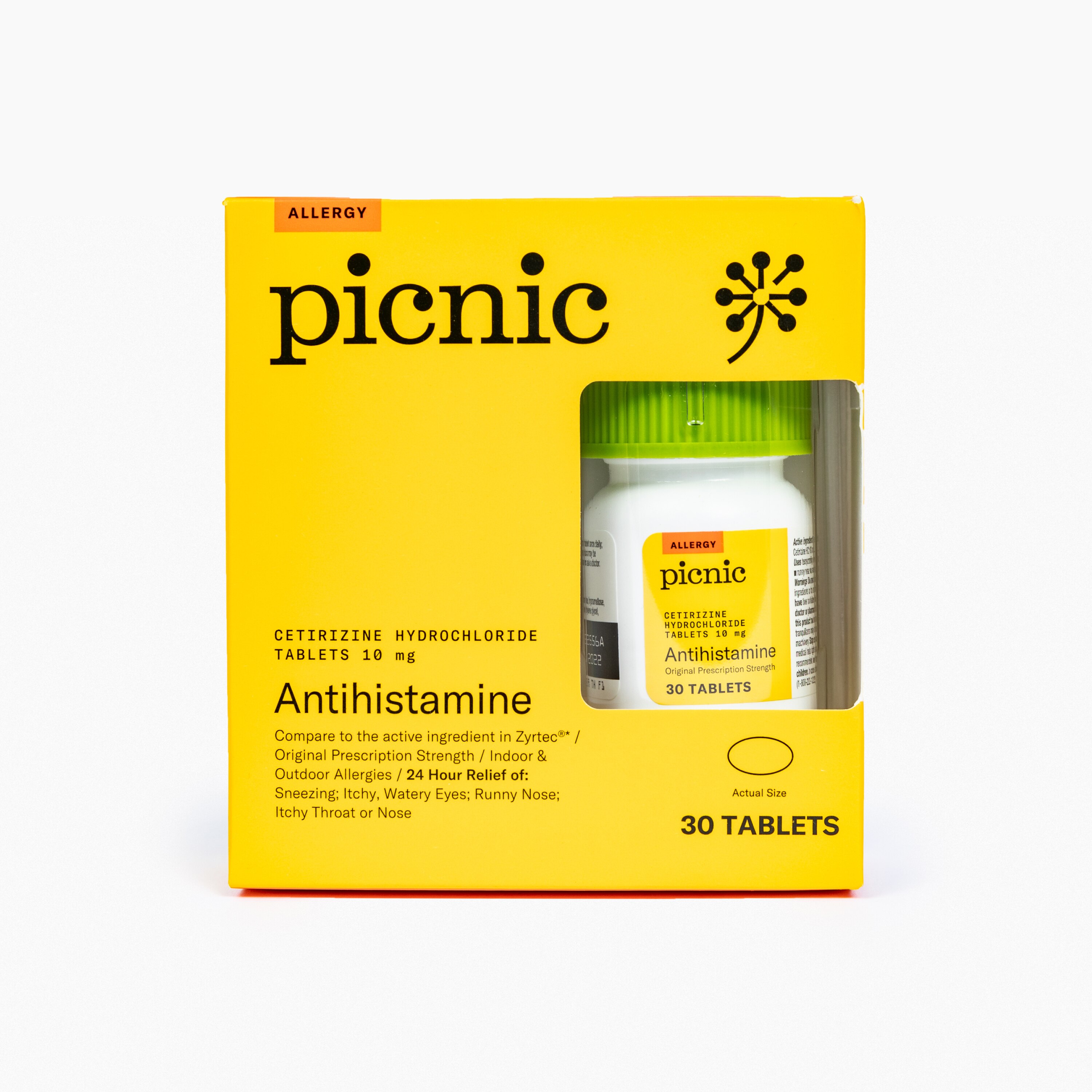 Picnic Cetirizine Antihistamine Tablets, 24-Hour Allergy Relief, 30 CT