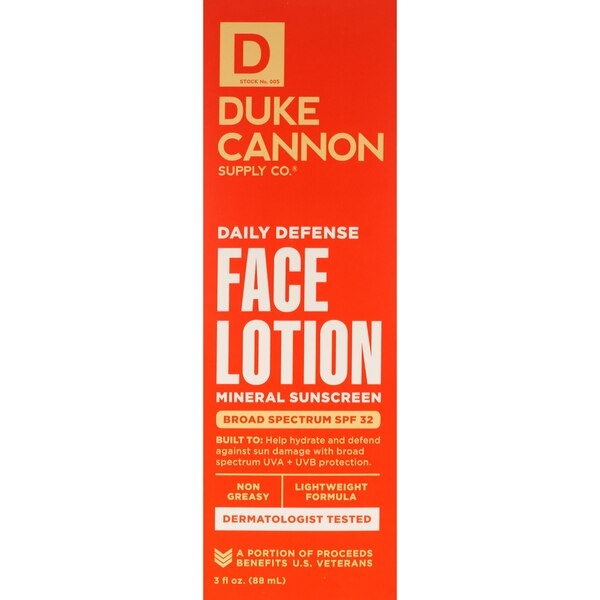 Duke Cannon Daily Defense Face Lotion with SPF 32, 3 OZ
