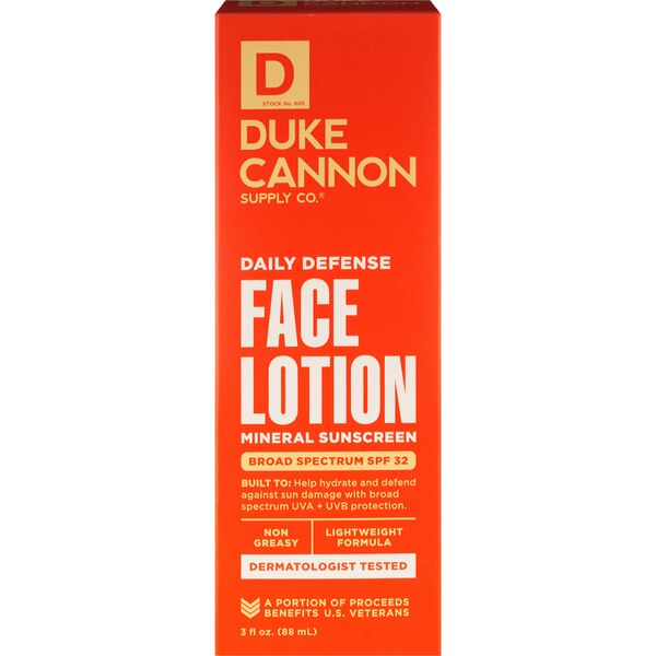 Duke Cannon Daily Defense Face Lotion with SPF 32, 3 OZ