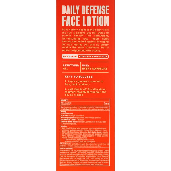 Duke Cannon Daily Defense Face Lotion with SPF 32, 3 OZ