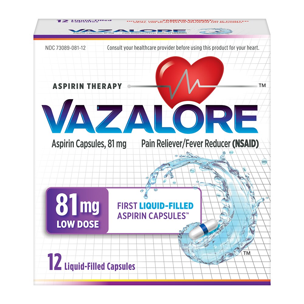 VAZALORE Aspirin Capsules, 81mg, Pain Reliever/Fever Reducer for Adults