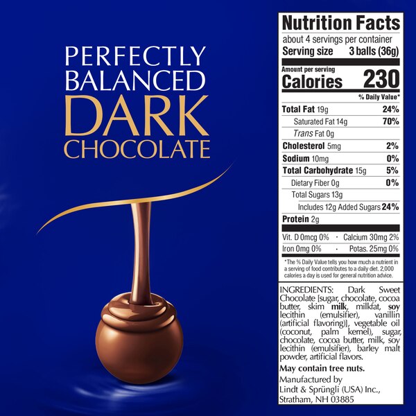 Lindt, Lindor Dark Chocolate Candy Truffles, Chocolates with Smooth, Melting Truffle Center, 5.1 oz