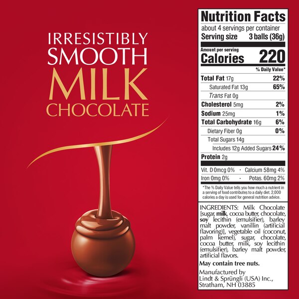 Lindt, Lindor Milk Chocolate Candy Truffles, Chocolates with Smooth, Melting Truffle Center Bag, 5.1 oz