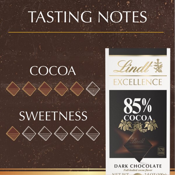 Lindt Excellence 85% Cocoa Dark Chocolate Candy Bar, Dark Chocolate, 3.5 oz