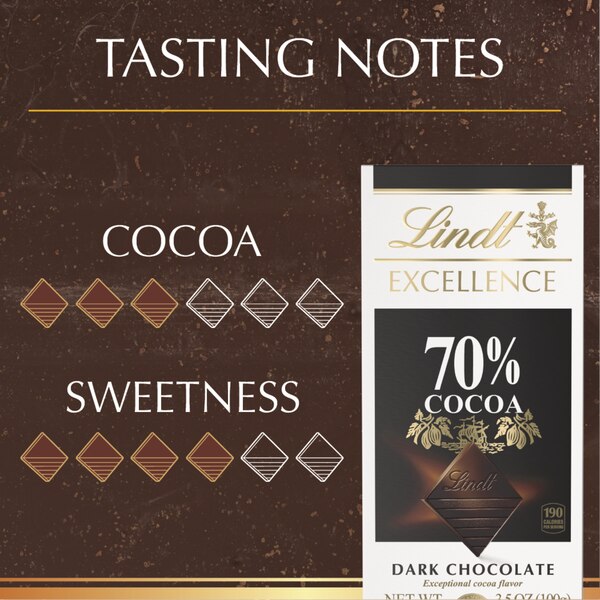 Lindt Excellence 70% Cocoa Dark Chocolate Candy Bar, Dark Chocolate, 3.5 oz