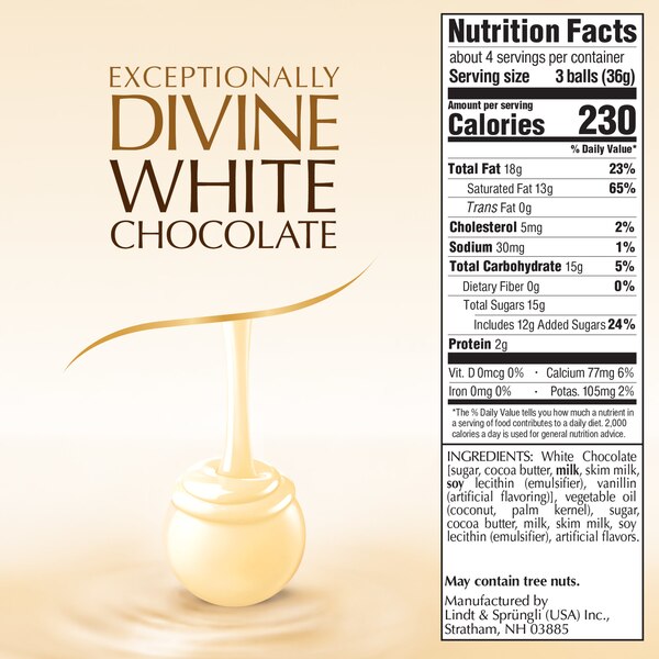Lindt, Lindor White Chocolate Candy Truffles, Chocolates with Smooth, Melting Truffle Center, 5.1 oz