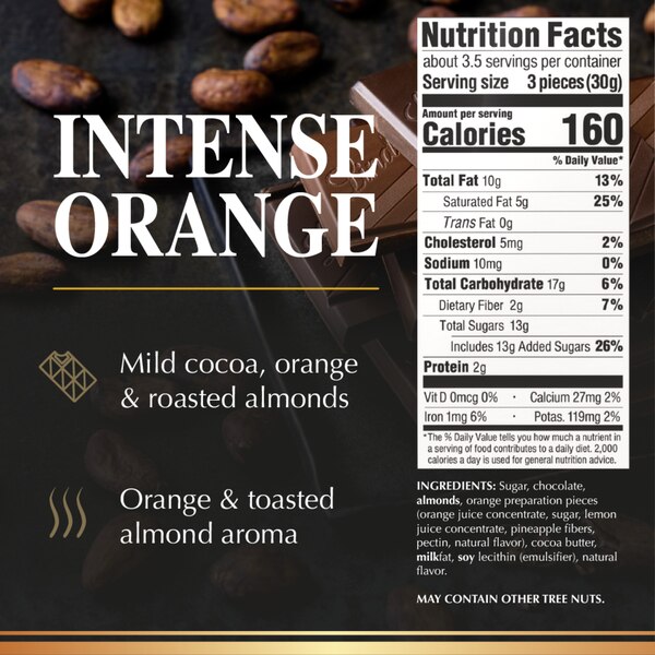 Lindt Excellence Intense Orange Dark Chocolate Candy Bar, With Almond Slivers, 3.5 oz